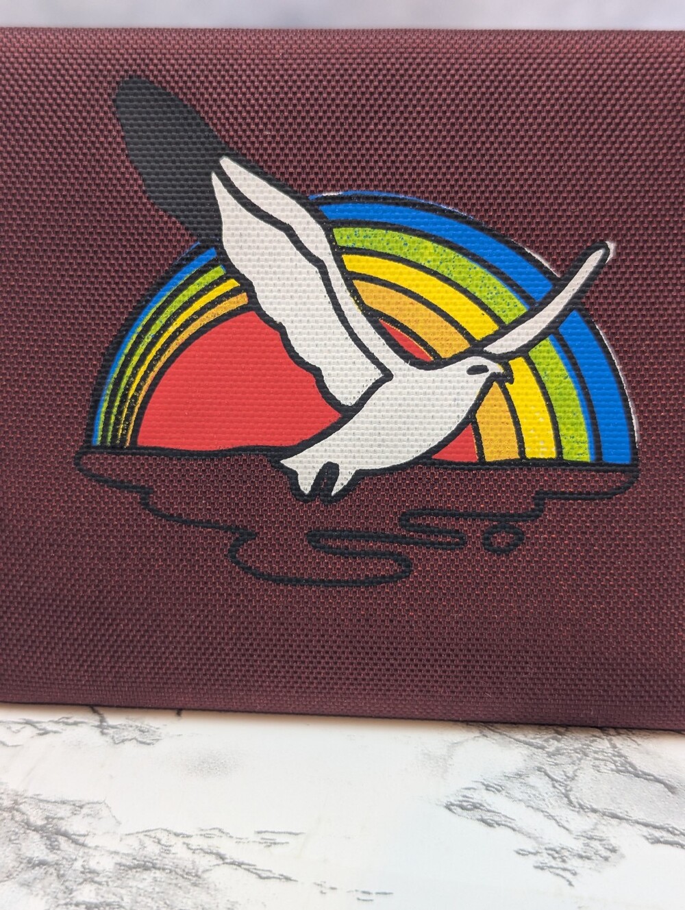 VTG 80s Rainbow Seagull Nylon Velcro Wallet Retro Trifold Burgundy - Picture 3 of 12